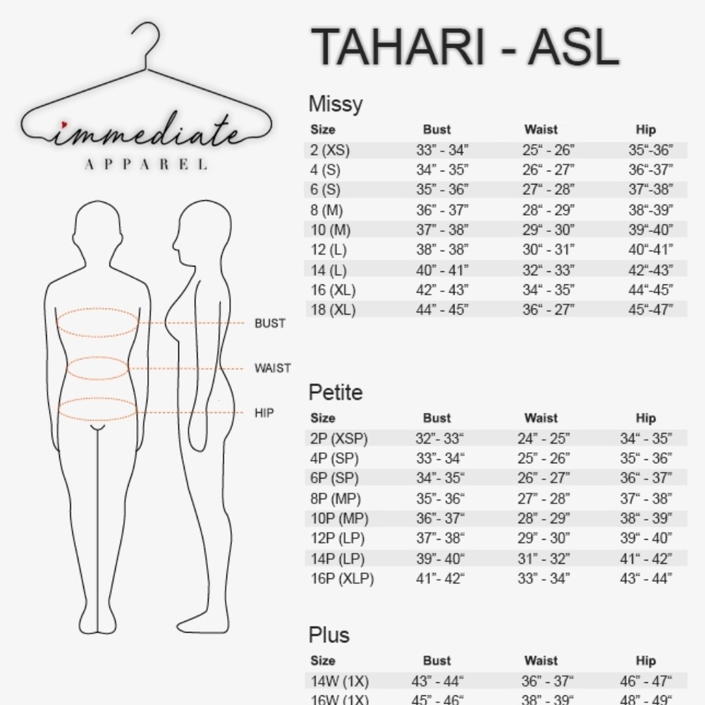 Tahari ASL Size Chart